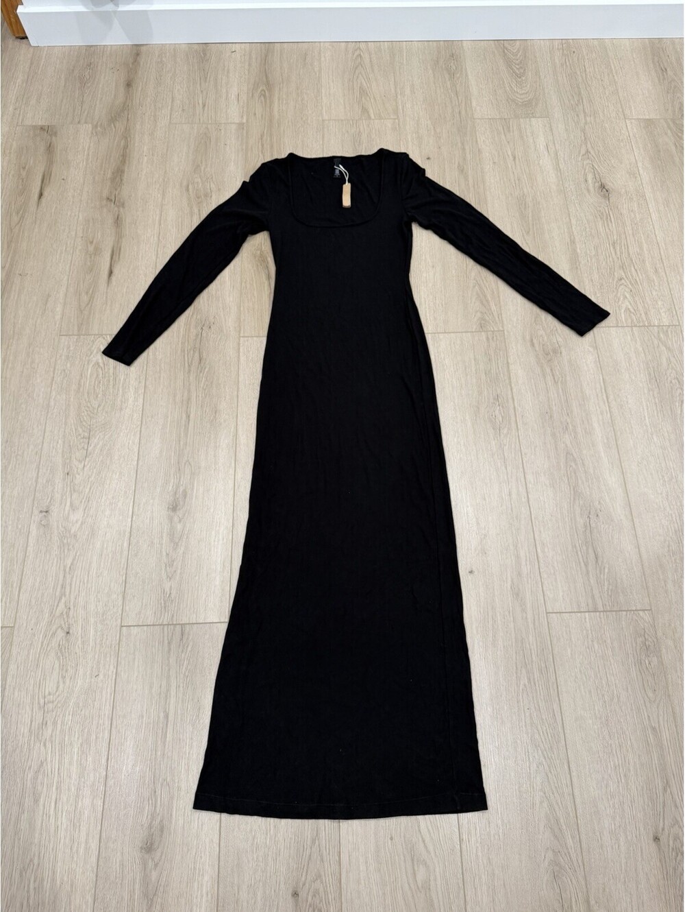 NWT Skims Soft Lounge Ribbed Long Sleeve Dress Women Large Black Minimalist